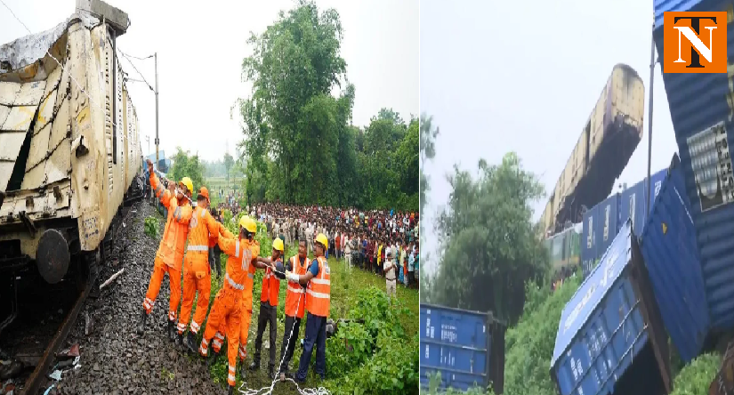 A wagon of the Kanchenjungha Express was suspended in the air after a goods train rammed into it